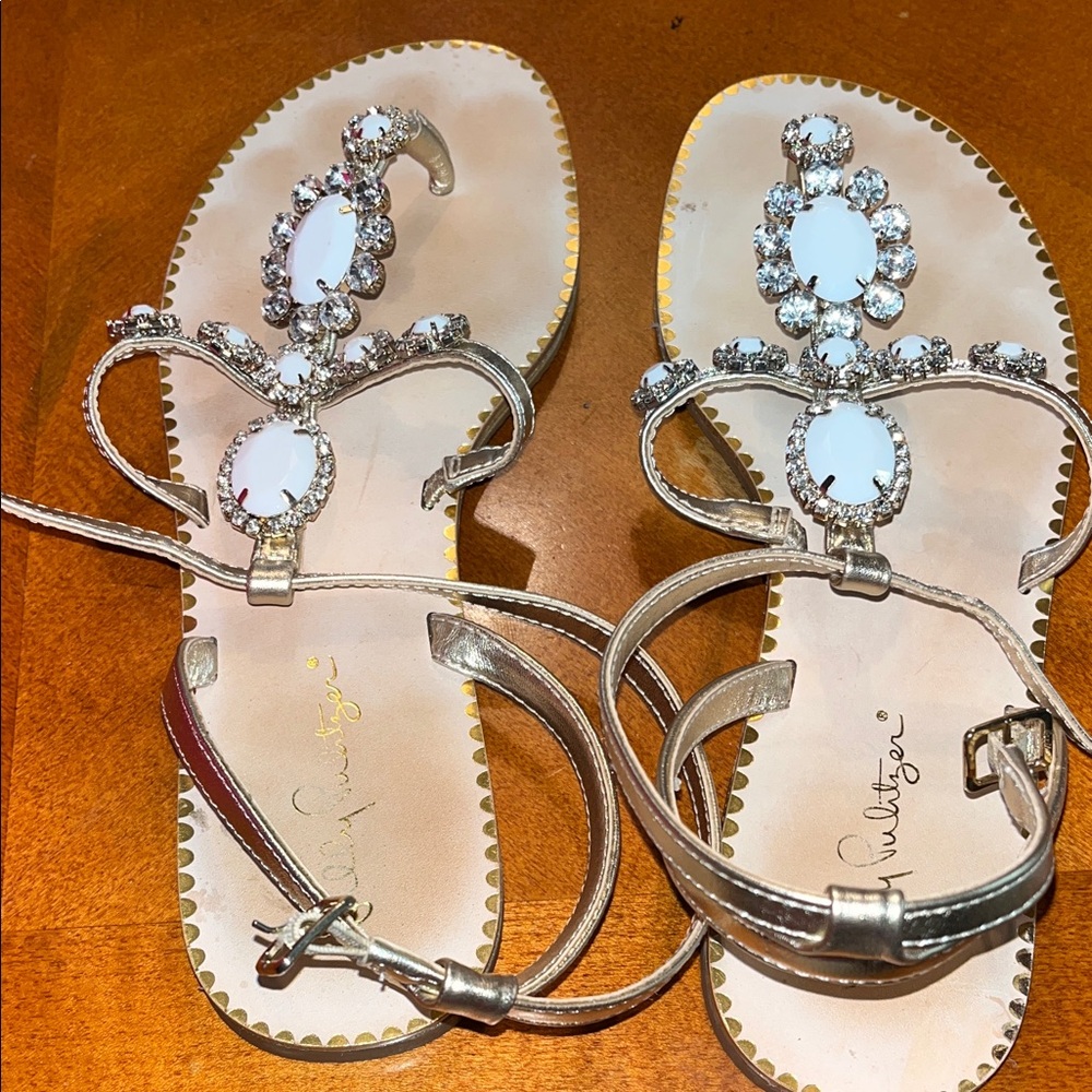 Lilly Pulitzer Katie white gold Sandals with Crystal Accents